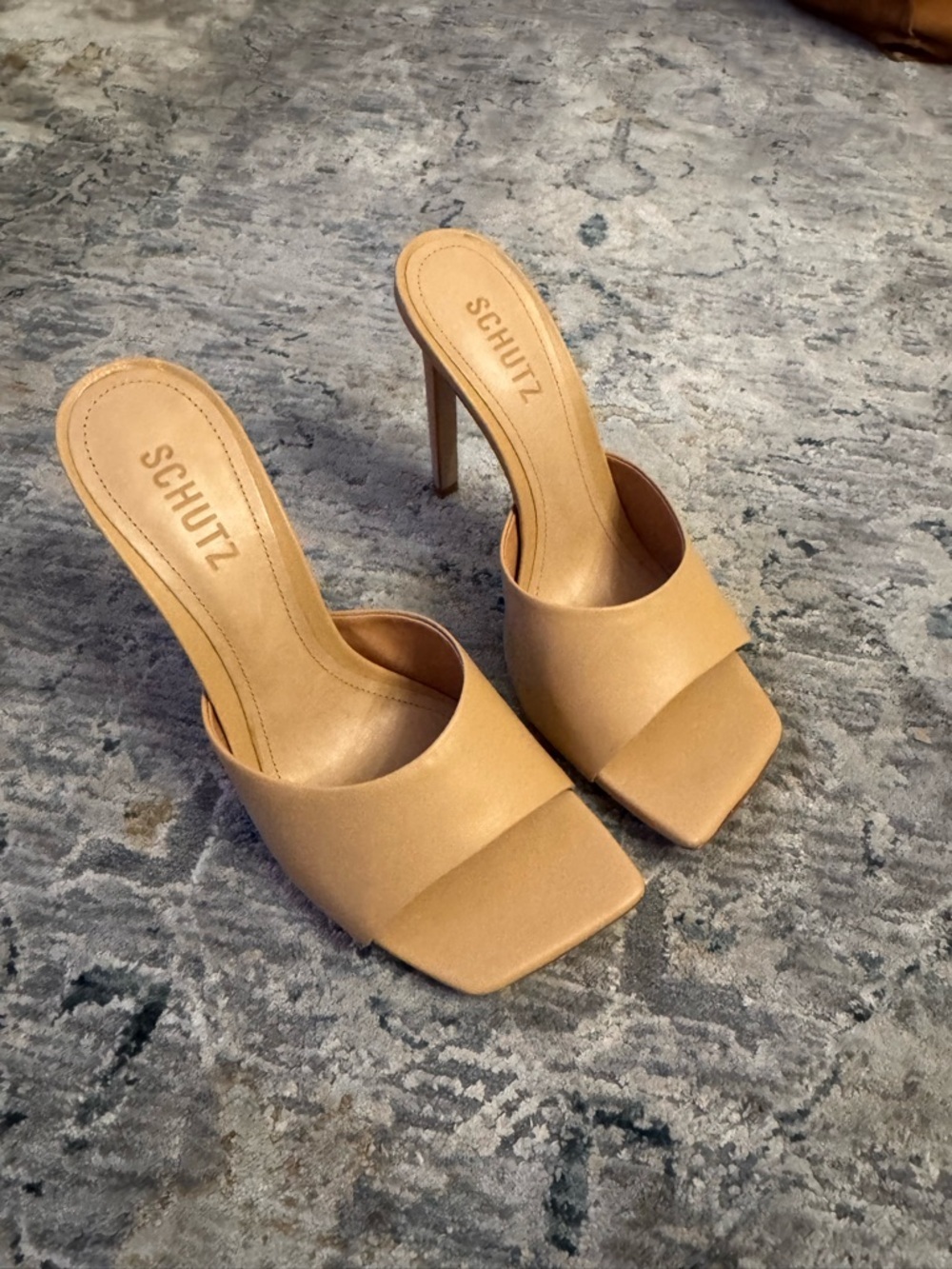 SCHUTZ KATE Beige Square-Toe Slide Heels 8.5 NEW